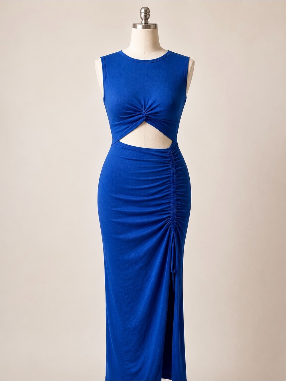Sleeveless Royal Blue Twist Cutout Maxi Dress